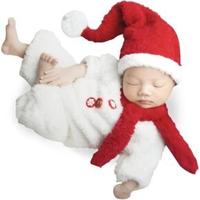 ForBaysy Newborn Photoshoot Outfits Christmas Newborn Santa Outfit Newborn Boys Girls Photo Costume jumpsuit With Xmas Hat