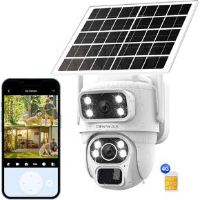 No WiFi Security Camera, 4G LTE Solar Powered, 1080P HD Dual Lens 360° Pan Tilt, Color Night Vision, No WiFi Needed, PIR Motion Detection, IP66 Waterproof with Pre-Installed SIM Card