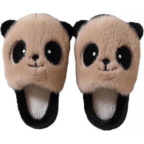 HANDKEI Fluffy women's slippers cute panda plush slippers rubber anti slip home outdoor slippers