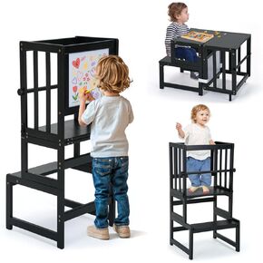 COSYLAND 3-in-1 Toddler Standing Tower with Whiteboard – Convertible Kitchen Stool for Toddlers – Globally Certified Kids Kitchen Step Stool (Natural)