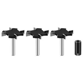 BGTEC CNC Spoilboard Surfacing Router Bits - Slab Flattening Router Bit 3PCS 1/4" Shank, 1-1/2" Cutting Diameter with Round Shank Planing Bit for Woodworking (4 Wings)