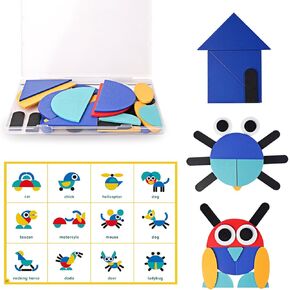 LiKee Open Ended Wooden Shape Puzzles for Toddlers 3+ Years Old, Montessori Development Toys Preschool Education Activity Travel Toy Board Games for Kids 4-8 Yrs