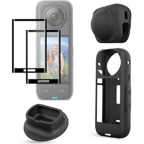 FitStill Protection Accessories Kit for Insta 360 X4 Optical Tempered Glass Screen Protector 2 pcs+Silicone Case+Rubber Lens Cap+Silicone Support Base Insta 360 X4 Protective Accessory
