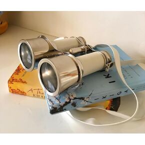 Nautical Chrome Binocular with White Leather and White Leather Case 6" Commander's Binocular