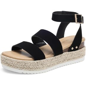 DREAM PAIRS Strappy Espadrille Platform Wedge Sandals for Women Dressy Summer, Comfortable Open Toe Sandals with Cushioned Insole and Ankle Strap Buckle