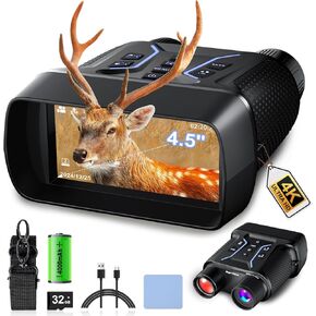 Night Vision Goggles, 4K Night Vision Binoculars 4.5" Screen, 4000mAh Rechargeable Thermal Nightvision Infrared Binoculars Night and Day, 8X Digital Zoom, 32GB TF Card, for Adult Hunting & Security