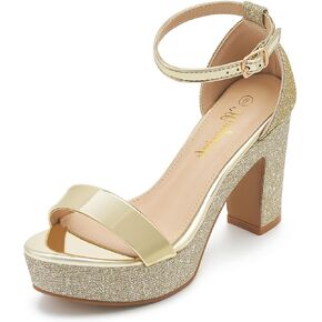 Black Pewter Gold Silver Heels for Women Platform High Heels Summer Heels Chunky Glitter Heels Block Heel Sandals Wedding Heels Open Toe Heels Sparkly Heels for Women 2024