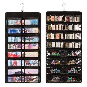 Dual Sided TCG&MTG Playmat Organizer, Dust Proof Storage Case for Dices and Cards, Game Accessories Holder with 8 MTG/TCG Sized Playmats (14" x 24") Slots & 16 Game Accessories Slots (Black)