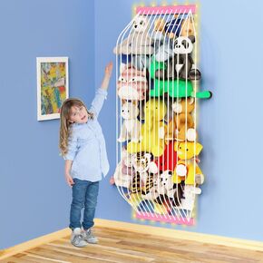 Stuffed Animal Storage Wood Soft Toy Storage for Kids Room，Wall Mount Door Hanging Stuffed Animal Toy Organizer Shelf for Nursery Play Room White with LED Coil -Patent