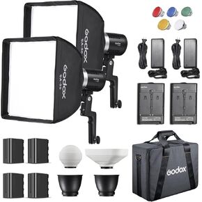 Godox ML30-K2 LED Light Kit,Portable Handheld LED Video Light,5600K CRI 96 TLCI 97 with 2X Godox SF-3030 Softbox + Soft Light Ball + NP-F750 Battery + Bag