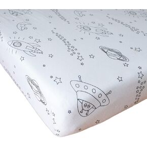 Milky Chic GOTS Fitted Baby Crib Sheet, Breathable 100% Organic Cotton Mattress Sheet for Boys and Girls, Fits Standard Size Mattresses (Space Black & White, Pack of 1)
