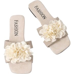 GORGLITTER Women's Flower Slides Flat H Sandals Applique Slip on Dress Vacation Sandal