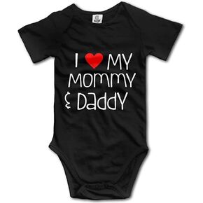 Pengshiliu I Love My Mommy and Daddy Infant Toddler Climbing Bodysuit Short Sleeve Romper Jumpsuit Black, 6-12 Months