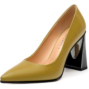 Womens Pumps, Pointed Closed Toe High Heels, Slip On Fashion Chunky Heel Work Dress Office Wedding Party Shoes