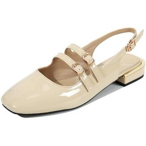 Women's Patent Leather Low Block Heel Mary Jane Sandals with Adjustable Ankle Straps Closed Square Toe Slingback Chunky Heel Pumps for Daily Work Prom Evening Dating in Kuwait