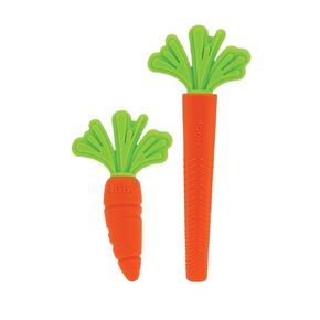 Nuby Silicone Carrot Tube Teether and Realistic Silicone Carrot Teether with Massaging Bristles Combo - Gentle on Gums - 3+ Months