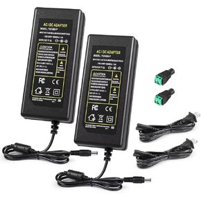 12V Power Supply, 60W 12V 5A Power Supply with DC Female Barrel Connector, AC 100-240V to DC 12V, led Light Adapter for LED Strip Lights, Security Camera and Other Low Voltage Devices (2Pack)