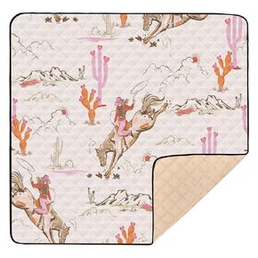 Cute Rodeo Cowgirl Baby Play Mat 50x50 Inch One-Piece Soft Crawling Mat Waterproof Playmat with Non-Slip Bottom for Babies, Toddlers, and Infants
