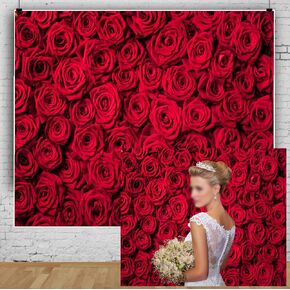 Laeacco 10x6.5ft Red Rose Backdrop Floral Rose Wall Background Bridal Shower Party Banner Girl Birthday Party Backdrop Valentine's Day Backdrop Rose Flowers Wedding Photo Studio Event Background