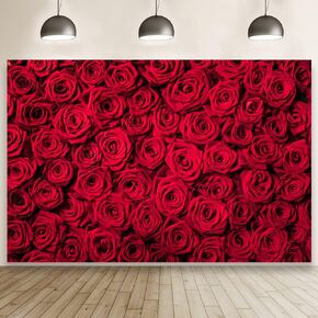 Laeacco 10x6.5ft Red Rose Backdrop Floral Rose Wall Background Bridal Shower Party Banner Girl Birthday Party Backdrop Valentine's Day Backdrop Rose Flowers Wedding Photo Studio Event Background