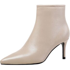 LEMUTISME Women's Stylish Pointed Toe Middle Seam Zip Up Low Kitten Heel Dressy Ankle Booties For Office Party Evening