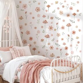 Boho Flower Wall Decals Daisy Wildflower Wall Stickers Leaf Floral Wall Decor for Girls Bedroom Baby Nursery Kids Room Wall Decor