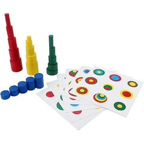 Montessori Color Cylinder with Cards Wooden Cylinder Ladder Block Mini-Size Knobless Cylinder Montessori Memory Training Game Early Development Toy for Kids