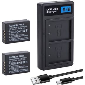 2-Pack NP-W126 NP-W126S Battery with USB-C Dual Charger for Fuji X100F, X100V, X100VI, X100VI, X-S10, X-A1, X-A5, X-A10, X-E4, X-Pro2, X-Pro3, X-T1, X-T2, X-T3, X-T10, X-T20, X-T30 II, X-T100, X-T200