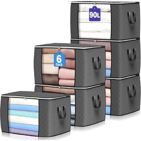Budding Joy 90L Large Storage Bags, 8 Pack Clothes Storage Bins Foldable Closet Organizer Storage Containers with Durable Handles Storage and Organization, Blanket, Pillows and Toys (Blue)