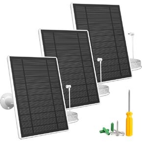7W Solar Panel Charger Compatible with Ring Stick Up Cam & Spotlight Cam Battery, 5V Continuous Solar Power for Ring Camera, 3.5mm Plug to Device, 13ft Cable IP65 Waterproof, Adjustable Mount, 3 Pack