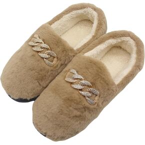 Icosilify Cosy Winter Moccasins House Slippers For Women: Warm Fur Fuzzy Indoor & Outdoor Walking Womens & Ladies Shoes