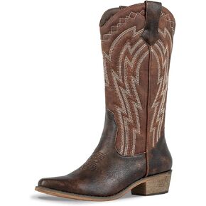 J's.o.l.e Women's Cowgirl Boots Cowboy Vintage Embroidered Brown Country Western Boots Snip Toe