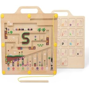 Winnie+Walker® Montessori Double-Sided Magnetic Maze Board for Kids Ages 3-5, Magnet Color and Counting Maze, Sign Language, STEM Activity Toy, Montessori Sorting and Puzzle Board for Learning & Ed.