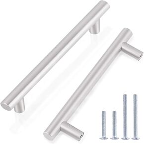 Gobrico 30 Pack Brushed Nickel Cabinet Hardware Euro Style Bar Cabinet Handles Drawer Pulls and Knobs Satin Nickel- 5" Hole Centers