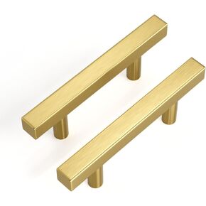 Haidms 20 Pack 76mm/3in Gold Cabinet Handles Brushed Brass Drawer Pulls Square Bar Hardware Pull for Kitchen Cupboard Dresser