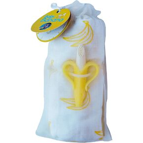 Baby Banana Muslin Swaddle Blanket & Infant Toothbrush, Yellow