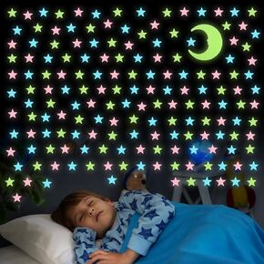 301Pcs Glow in The Dark Stars for Ceiling, Adhesive 3D Wall Stickers Moon and Stars for Kids Room, Colorful Luminous Stars Stickers Create a Realistic Starry Sky, Room Decor