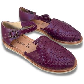Mexico en la Piel Women's Handmade Leather Huarache Sandals – Genuine Leather, Adjustable Ankle Strap, Closed Toe, Water-Resistant, Casual Flats for Everyday Use – Available in Purple and Green