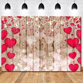 HQM Vintage Rustic Wood Red Love Heart عيد الحب موضوع التصوير الفوتوغرافي الخلفيات 7x5ft نسيج الزفاف الزفاف دش الأم عيد ميلاد ديكور عيد ميلاد الإمدادات الاستوديو.