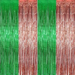 2 Pack 3.2ft x 9.8ft Football Metallic Foil Fringe Curtain, Brown Green Tinsel Streamer Large Photo Booth Props Backdrops for Sports Game Events, Christmas, New Year’s Eve, Wall Door Party Decorations