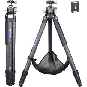 Compact Carbon Camera Tripod with 46mm Ball Low Profile Tripod Head 28.5mm Max Leg Tube Stable Lightweight Carbon Fiber Travel Stand with Arca Swiss Ball Head and Stone Bag Max Load 44.1lb/20kg