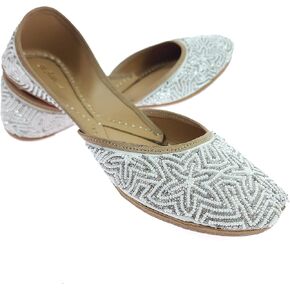 Fulkari Women's Glow Beads 100% Genuine Soft Leather Jutis | Bite and Pinch Free Juttis | Punjabi Formal Jutti | Girl's Wedding Flat jooti Ladies Mojari | Bridal Ethnic Bellies Juti |