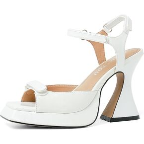 Chunky Platform Heels for Women 4 Inches Heels Sandals for Women Comfy Square Open Toe Block Heeled Sandals Ankle Strap Dress High Heels