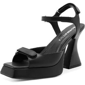 Chunky Platform Heels for Women 4 Inches Heels Sandals for Women Comfy Square Open Toe Block Heeled Sandals Ankle Strap Dress High Heels
