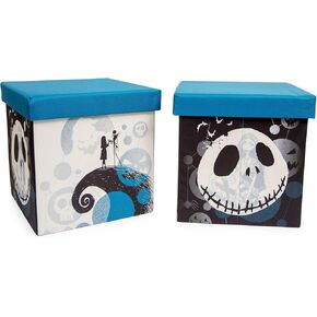 Disney The Nightmare Before Christmas Jack & Sally 15-Inch Storage Bin Cube Organizers, Set of 2 | Fabric Basket Container, Cubby Closet Organizer, Home Decor for Playroom | Gifts And Collectibles