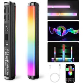 SIRUI 30W RGB LED Video Light Stick, T30 Tube Light, 2500K~7000K, 2580 lux/0.5m, TLCI 98, CRI 96, 6 Pixel Effects, 13 Light Effects, Full-Color LED Light, Reverse Charging, Magnetic Light, Black
