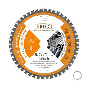 TCT Circular Saw Blade - Metal Cutting Dics 6-1/2" with 4/5" Arbor, 48T Tungsten Carbide Tipped Circular Saw Blade for Metal Iron Stainless Steel BGTEC