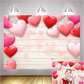 Pink Heart Balloons Wooden Valentine's Day Theme Photo Background 7x5ft Wedding Bridal Shower Party Photography Backdrop Birthday Baby Shower Party Decor Supplies Girls Lovers Portraits Studio Props