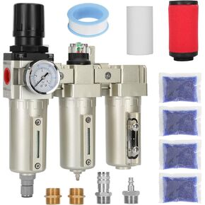 3/4" NPT Industrial Grade 3 Stage Air Drying System,Particulate Filter, Auto Drain,Coalescing Filter, Desiccant Dryer & Air Regulator, Metal Bowl, Suitable for Paint Spray and Plasma Cutter