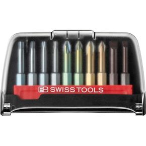 PB Swiss Tools Torx Pozidriv Phillips Flat Bit Set PB E6.702 BC CN | 100% Swiss Made | 10-Piece BitCase with Long E6 1/4" PrecisionBits and Magnetic Holder